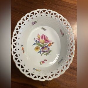 Antique Vintage Nymphenburg Reticulated Oval Dish Bowl Floral Porcelain Germany